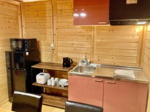 网走市Shirakaba no mori Cottage - Vacation STAY 55195v的一间带水槽和冰箱的小厨房