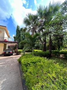 蒙巴萨Mopearlz 4bedroom villa Nyali的棕榈树屋前的汽车