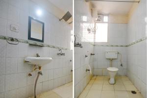 巴特那FabHotel Maadhavam Residence的浴室的两张照片,配有卫生间和水槽