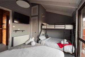 Upper BlessingtonBen Lomond Creek Cabins的一间卧室配有两张双层床和一台平面电视