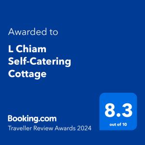 温特顿L Chiam Self-Catering Cottage的手机的屏幕,上面的文本被授予连锁自助餐饮服务