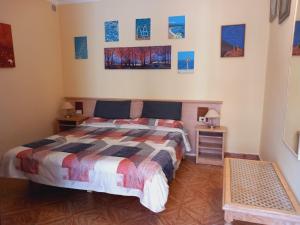 上布雷尼亚Casa Abora puro arte的卧室配有一张床,墙上挂有绘画作品