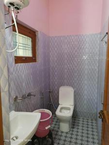 巴德里纳特Badrinath Dharmshala by Prithvi Yatra Hotel的一间带卫生间和水槽的小浴室