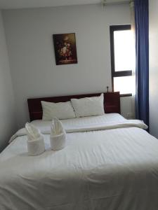 金边Residence 110 (Hotel and Apartments)的一张白色的大床,上面有两个白色的枕头