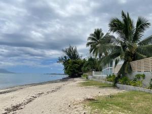 PaeaAnanahi plage的棕榈树海滩,建筑和海洋