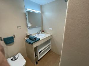 佩戈Las Palmeras的一间带水槽、镜子和卫生间的浴室
