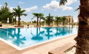 阳光海滩Europe Hotel & Casino All Inclusive的度假村内一座种有棕榈树的大型游泳池