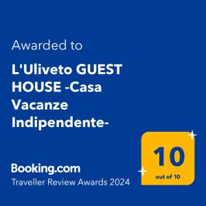 穆拉沃拉L'Uliveto HOLIDAY HOUSE -Casa Vacanze Indipendente-的i university guest house casavasquez旅馆的独立证书