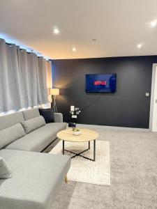 伊登Flat 501 Chic Apartment Living的客厅配有沙发和墙上的电视