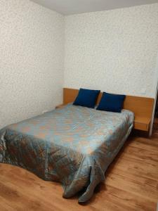 奥格雷Apartamenti dzīvoklis Ogre.的一张带蓝色枕头的床