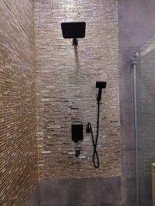 拉斯杜Private Villa by Rashuthere的砖墙,带淋浴和电话