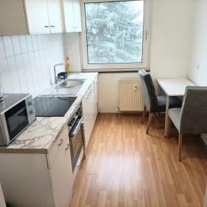 DelkenheimFMI44 Furnished Accommodation的厨房配有水槽、桌子和窗户
