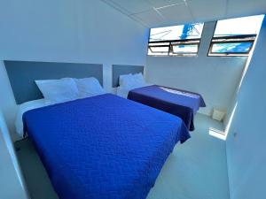 危地马拉Hotel Citadin zona 5的一间卧室设有两张床和两个窗户。