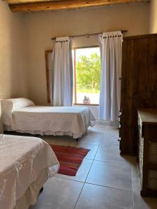 蒂尔卡拉Tierra Primitiva的一间卧室设有两张床和窗户。