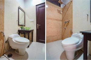 新德里FabHotel City Chalet Saket的浴室设有卫生间和淋浴,两幅图片