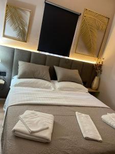 地拉那MARION HOTEL的一间卧室设有一张大床和一台平面电视。