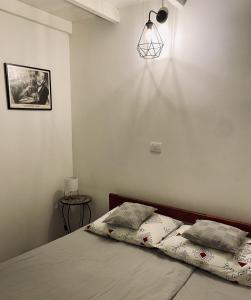 格罗日年Lucky Home - Apartment Art Grožnjan的卧室配有一张床,墙上有灯
