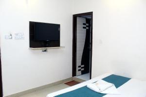 哈里瓦Hotel Anand的配有电视、床和镜子的客房