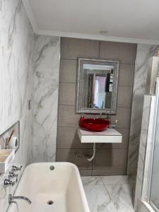 罗卡将军市General Roca hermosa habitacion con baño privado的浴室设有白色水槽和镜子