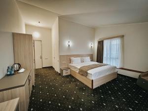 埃里温Colette Hotel的酒店客房设有床和窗户。
