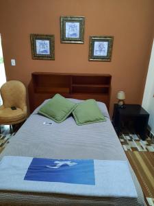 弗朗西斯科德奥雷利亚纳港Hostería Chambira的一间卧室配有一张带蓝色棉被的床
