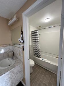 奥马克尼古拉斯汽车旅馆的带浴缸、卫生间和盥洗盆的浴室