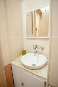 第比利斯Stylish cozy studio guesthouse in the city center的浴室设有白色水槽和镜子