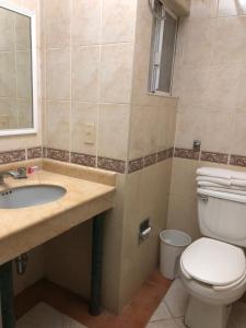 莫雷利亚Hotel Mezvall的一间带卫生间和水槽的浴室