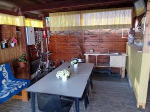 拉姆尼库沃尔恰Casa Daria的厨房配有2张桌子和水槽