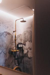 索洛图恩IN2 BnB的浴室设有淋浴和绘画墙壁