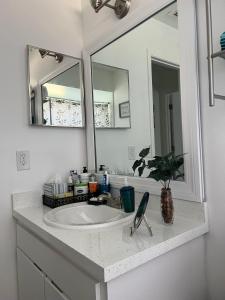 基西米Dos alcobas, entrada independiente的一间带水槽和大镜子的浴室