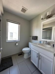 克利夫兰Luxury Downtown Townhome Unit 13的一间带卫生间、水槽和窗户的浴室