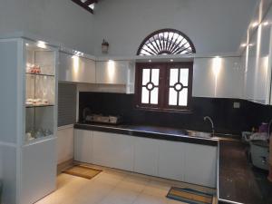 高尔JANA HOUSE的厨房配有白色橱柜、窗户和水槽