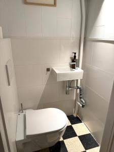 安特卫普Cosy and Fully Equipped Apartment near Antwerp的浴室配有白色卫生间和盥洗盆。