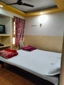巴特那Goroomgo Mayagiri Patna的一间卧室配有一张带白色床罩的大床