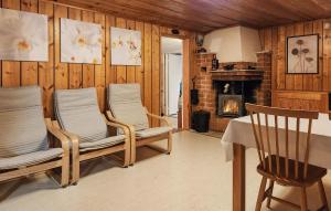 奥萨Gorgeous Home In Orsa With Kitchen的客厅配有两把椅子和壁炉