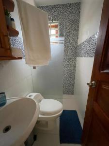 HigueyApartaHotel El Bonao的浴室配有白色卫生间和盥洗盆。