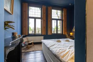 RiethovenBoutique hotel Lytel Blue的卧室拥有蓝色的墙壁,设有一张床和窗户。