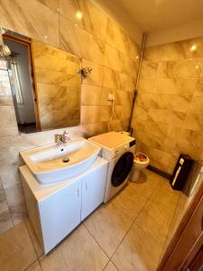 萨诺克Apartament u Doroty的一间带水槽和洗衣机的浴室