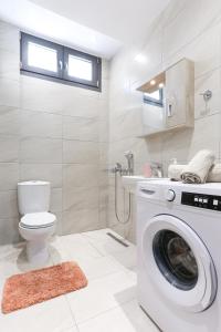 古尔内斯Nikolas Villa的一间带洗衣机和卫生间的浴室
