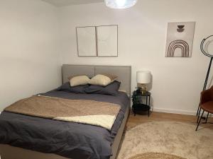 柏林Cozy Apartment at Bergmannkiez的卧室内的一张带两个枕头的床
