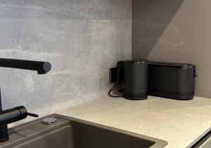 埃布斯Luxury Apartment, Kaisergebirge的厨房柜台设有水槽和电器