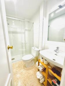 阿雷纳斯德圣佩德罗Hostal La Taberna的浴室配有卫生间、盥洗盆和淋浴。