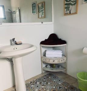 棕榈滩Villa Bougainvillea Aruba Rumba Suite的一间带水槽和镜子的浴室