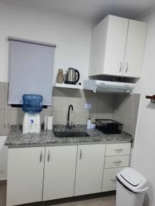 查哈里Naturaleza Termal的小厨房配有白色橱柜和水槽