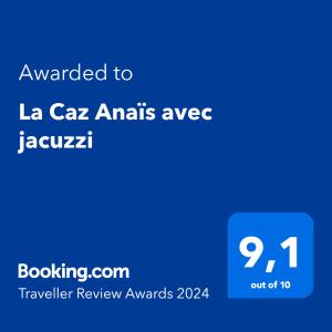 圣若瑟La Caz Anaïs avec jacuzzi的蓝色文本框,上面有给caaus aacsave的单词