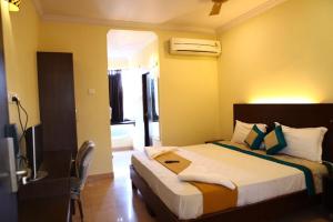 钦奈Stayz Inn Hotels - The Gate Way Of Madras - Near Chennai Central Railway Station的一间卧室,卧室内配有一张大床