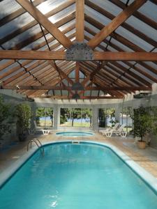 拉弗洛雷斯塔雷富吉德尔索利斯酒店的一个带木制天花板的大型游泳池