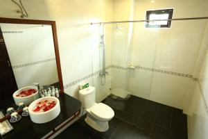 会安会安假日民宿的浴室配有卫生间、盥洗盆和淋浴。