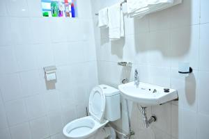 NarokTHE PINGS BNB的白色的浴室设有卫生间和水槽。